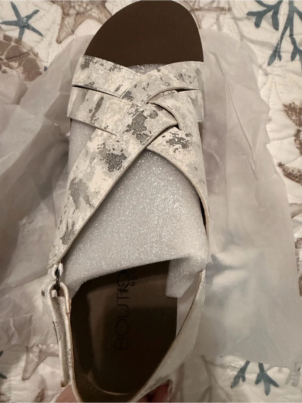 Corkys WOW White Foil Platform Wedge Sandals Women’s Size 11 | NIB